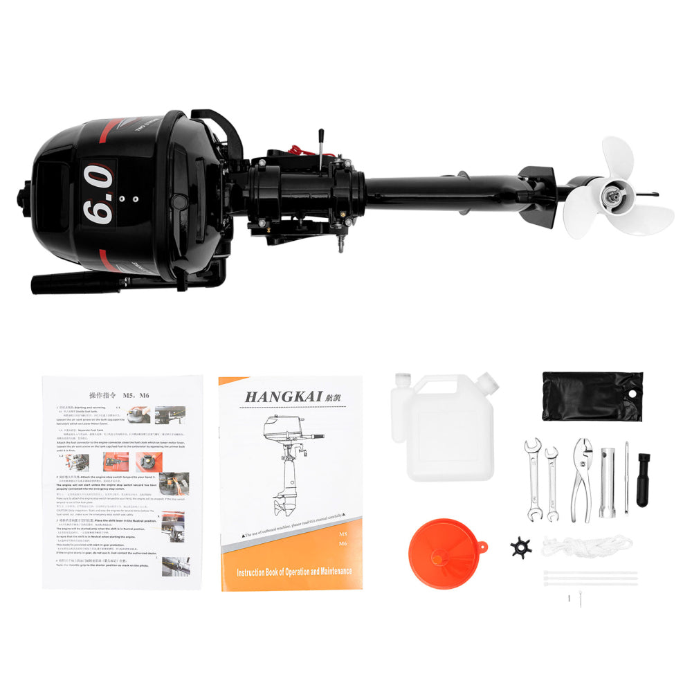 [PRÉ-BLACK FRIDAY] - HANGKAI 6.0HP, Motor De Popa De 2 Tempos, Eixo Do Leme, Sistema De Resfriamento De Água CDI