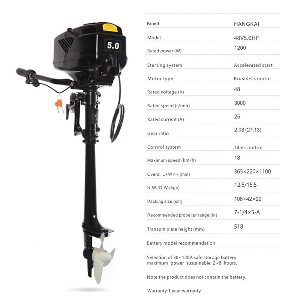 [PRÉ-BLACK FRIDAY] - HANGKAI 5.0HP ELETRIC, 48V, 1200W Motor De Popa Alta Velocidade Resistente