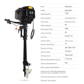 [PRÉ-BLACK FRIDAY] - HANGKAI 5.0HP ELETRIC, 48V, 1200W Motor De Popa Alta Velocidade Resistente